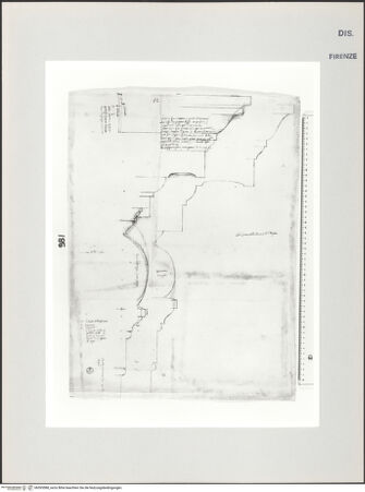 Vorderseite von Centro Studi Antonio Sangallo il Giovane, Montefiascone [https://www.deutsche-digitale-bibliothek.de/content/lizenzen/rv-ez/] Rom. Palazzo Sangallo (später Sacchetti), Studie zum Gebälk - , bh595588_recto. Foto.