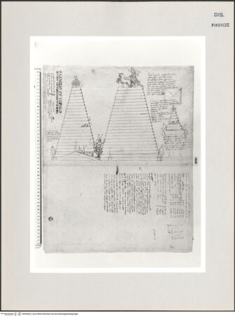 Vorderseite von Centro Studi Antonio Sangallo il Giovane, Montefiascone [https://www.deutsche-digitale-bibliothek.de/content/lizenzen/rv-ez/] Rekonstruktion des Mausoleums von Halikarnassos, Inschrift aus Perugi und Vitruvstelle zu Akroteren - , bh595622_recto. Foto.