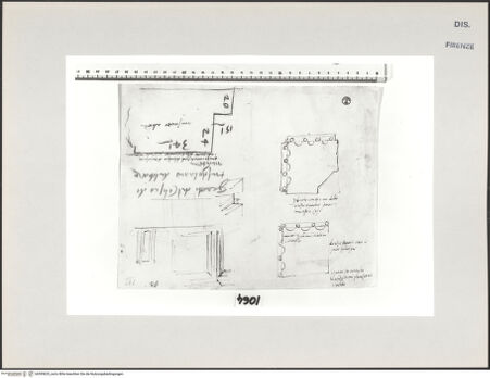 Vorderseite von Centro Studi Antonio Sangallo il Giovane, Montefiascone [https://www.deutsche-digitale-bibliothek.de/content/lizenzen/rv-ez/] Rom, Janus Quadrifrons, Grundriss der Pfeiler; Tuscolo, Stufen des Amphitheaters; Fenster - , bh595633_recto. Foto.