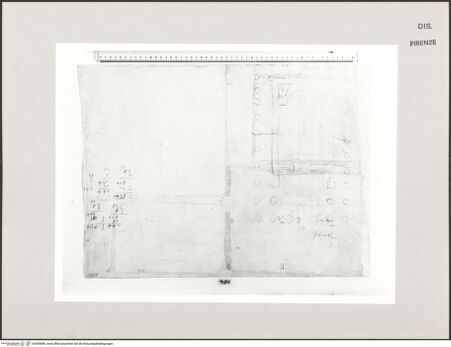 Vorderseite von Centro Studi Antonio Sangallo il Giovane, Montefiascone [https://www.deutsche-digitale-bibliothek.de/content/lizenzen/rv-ez/] Rom, Piazza Capranica, Rekonstruktion des Peripteros des Tempels der Matidia und Marciana; Rechnungen - , bh595689_recto. Foto.