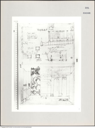 Vorderseite von Centro Studi Antonio Sangallo il Giovane, Montefiascone [https://www.deutsche-digitale-bibliothek.de/content/lizenzen/rv-ez/] Rom, Tempel des Antoninus und der Faustina, Aufriss des Architravs in Seitenansicht, Skizze der Portikus von der Seite; Forum Boarium, Tempel der Fortuna, Grundriss des Baus und dreier Kapitelle mit Ecklösung sowie Vorder- und Seitenansicht des Tempels - , bh595697_recto. Foto.