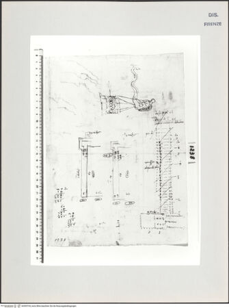 Vorderseite von Centro Studi Antonio Sangallo il Giovane, Montefiascone [https://www.deutsche-digitale-bibliothek.de/content/lizenzen/rv-ez/] Vitruvianische Studien, Windturm, Grundriss eines Tempels, ionische und dorische Portale, Proportionsstudien - , bh595744_recto. Foto.