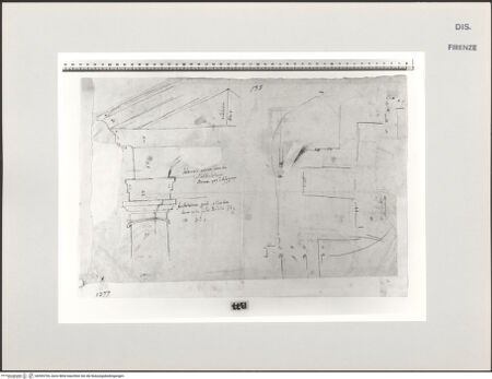 Vorderseite von Centro Studi Antonio Sangallo il Giovane, Montefiascone [https://www.deutsche-digitale-bibliothek.de/content/lizenzen/rv-ez/] Rom, Forum Holitorium, Grundriss des dorischen Tempels am Forum Holitorium und Schnitt durch unbekannten dorischen Tempel - , bh595794_recto. Foto.
