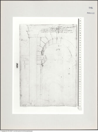 Vorderseite von Centro Studi Antonio Sangallo il Giovane, Montefiascone [https://www.deutsche-digitale-bibliothek.de/content/lizenzen/rv-ez/] Rom, Kolosseum, zweite Ordnung, perspektivische Skizze eines Bogens von der Innenseite - , bh595811_recto. Foto.
