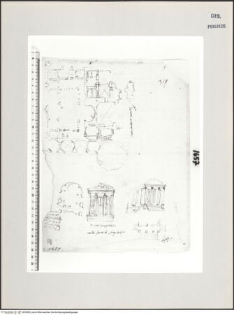 Vorderseite von Centro Studi Antonio Sangallo il Giovane, Montefiascone [https://www.deutsche-digitale-bibliothek.de/content/lizenzen/rv-ez/] Rom, Grundriss der Caracalla-Thermen und Aufriss von drei Tempeln - , bh595824_recto. Foto.