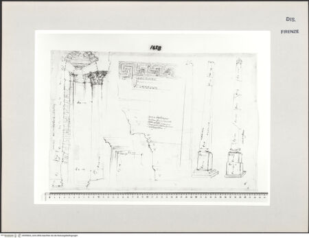 Vorderseite von Centro Studi Antonio Sangallo il Giovane, Montefiascone [https://www.deutsche-digitale-bibliothek.de/content/lizenzen/rv-ez/] Rom, Studie zur Ordnung des Mars Ultor-Tempel, Obelisken - , bh595826_recto. Foto.