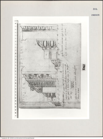 Vorderseite von Centro Studi Antonio Sangallo il Giovane, Montefiascone [https://www.deutsche-digitale-bibliothek.de/content/lizenzen/rv-ez/] Rom, Studie nach antiken Gebälken - , bh595839_recto. Foto.