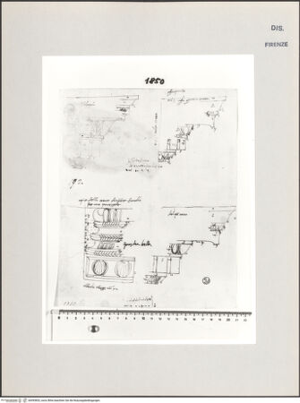 Vorderseite von Centro Studi Antonio Sangallo il Giovane, Montefiascone [https://www.deutsche-digitale-bibliothek.de/content/lizenzen/rv-ez/] Studien nach antiken Gebälken (am Tempel des Mars Ultor?) - , bh595852_recto. Foto.