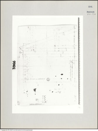 Vorderseite von Centro Studi Antonio Sangallo il Giovane, Montefiascone [https://www.deutsche-digitale-bibliothek.de/content/lizenzen/rv-ez/] Rom, sogenanntes 'Frontespizo di Nerone', Aufriss der linken Hälfte mit Maßangaben - , bh595875_recto. Foto.