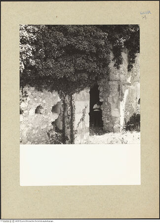 Vorderseite von Bibliotheca Hertziana [https://www.deutsche-digitale-bibliothek.de/content/lizenzen/rv-fz/] Abbazia della Ferrara - Innenraum: Pfeiler zwischen dem linken Seitenschiff und dem Chor, bh600183_recto. Foto.