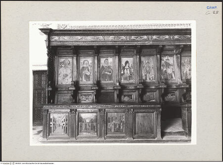 Vorderseite von Hutzel, Max [https://www.deutsche-digitale-bibliothek.de/content/lizenzen/rv-ez/] Coro dei Conversi (Laienchor)Sedilien mit Heiligen und Eremiten - Teilansicht, bh600361_recto. Foto: Hutzel, Max.