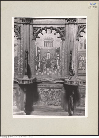 Vorderseite von Hutzel, Max [https://www.deutsche-digitale-bibliothek.de/content/lizenzen/rv-ez/] Coro dei Padri (Chor der Mönche)Dorsale mit neutestamentlichen SzenenBildfeld 6: Christus vor Pontius Pilatus; Szene aus der Geschichte des Kartäuserordens - Gesamtansicht, bh600367_recto. Foto: Hutzel, Max.