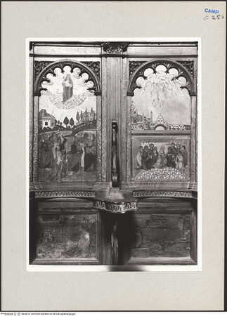 Vorderseite von Hutzel, Max [https://www.deutsche-digitale-bibliothek.de/content/lizenzen/rv-ez/] Coro dei Padri (Chor der Mönche)Dorsale mit neutestamentlichen SzenenBildfeld 17 und 18: Christi Himmelfahrt und Pfingsten; Szenen aus der Geschichte des Kartäuserordens - Gesamtansicht, bh600374_recto. Foto: Hutzel, Max.