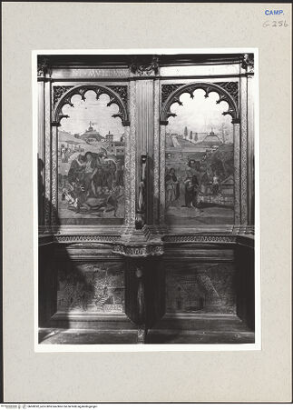 Vorderseite von Hutzel, Max [https://www.deutsche-digitale-bibliothek.de/content/lizenzen/rv-ez/] Coro dei Padri (Chor der Mönche)Dorsale mit neutestamentlichen SzenenBildfeld 13 und 14: Auferstehung Christi; Christ, Maria Magdalena und ein Engel im bzw am leeren Grab Christi; Szenen aus der Geschichte des Kartäuserordens - Gesamtansicht, bh600392_recto. Foto: Hutzel, Max.