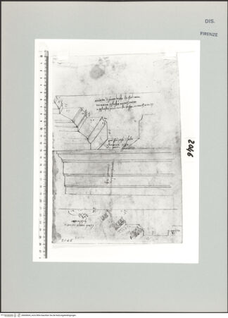 Vorderseite von Centro Studi Antonio Sangallo il Giovane, Montefiascone [https://www.deutsche-digitale-bibliothek.de/content/lizenzen/rv-ez/] Studie nach antiken Gebälken - , bh600604_recto. Foto.