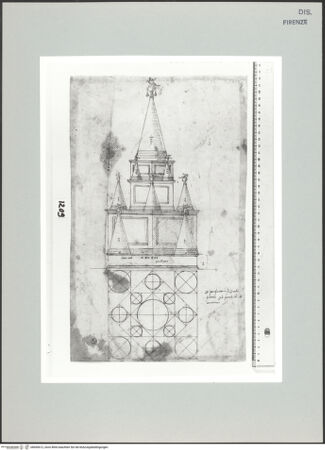 Vorderseite von Centro Studi Antonio Sangallo il Giovane, Montefiascone [https://www.deutsche-digitale-bibliothek.de/content/lizenzen/rv-ez/] Chiusi, Mausoleum des Porsenna, Rekonstruktion in Aufriss und Grundriss - , bh600612_recto. Foto.