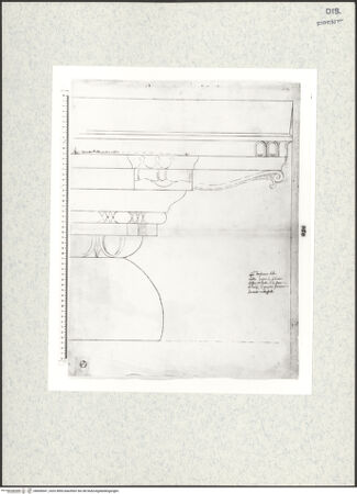 Vorderseite von Centro Studi Antonio Sangallo il Giovane, Montefiascone [https://www.deutsche-digitale-bibliothek.de/content/lizenzen/rv-ez/] Rom, Gebälk ionischer Ordnung von San Sebastiano della Valle - , bh600641_recto. Foto.