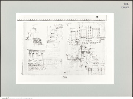 Vorderseite von Centro Studi Antonio Sangallo il Giovane, Montefiascone [https://www.deutsche-digitale-bibliothek.de/content/lizenzen/rv-ez/] Rom, Forum Holitorium, Grundrisse der drei Tempel, architektonische Details mit ausführlichen Beischriften - , bh600647_recto. Foto.