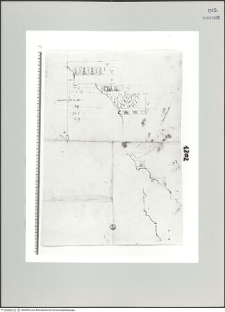 Vorderseite von Centro Studi Antonio Sangallo il Giovane, Montefiascone [https://www.deutsche-digitale-bibliothek.de/content/lizenzen/rv-ez/] Rom, Trajanssäule, Gebälkprofilstudien - , bh600653_recto. Foto.