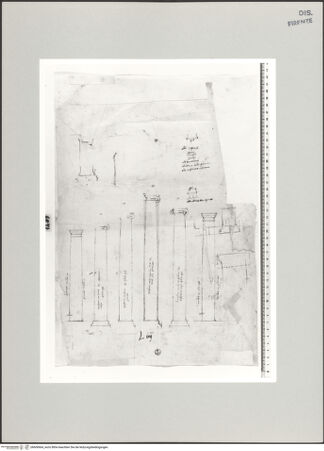 Vorderseite von Centro Studi Antonio Sangallo il Giovane, Montefiascone [https://www.deutsche-digitale-bibliothek.de/content/lizenzen/rv-ez/] Studien zu Säulen nach Vitruv - , bh600664_recto. Foto.