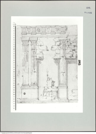 Vorderseite von Centro Studi Antonio Sangallo il Giovane, Montefiascone [https://www.deutsche-digitale-bibliothek.de/content/lizenzen/rv-ez/] Rom, Basilica Aemilia, Aufriss der Südwestfassade - , bh600683_recto. Foto.