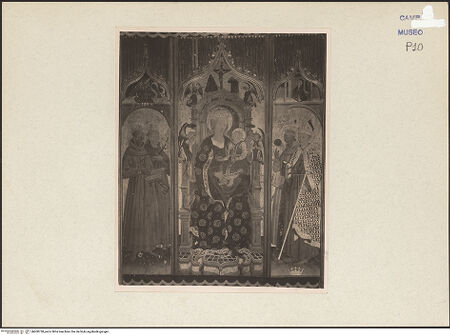 Vorderseite von Sopr. BAS NA? [https://www.deutsche-digitale-bibliothek.de/content/lizenzen/rv-ez/] Madonna zwischen den heiligen Franziskus, Antonius von Padua, Bernardinus und Ludwig von Toulouse - Gesamtansicht, bh600738_recto. Foto.