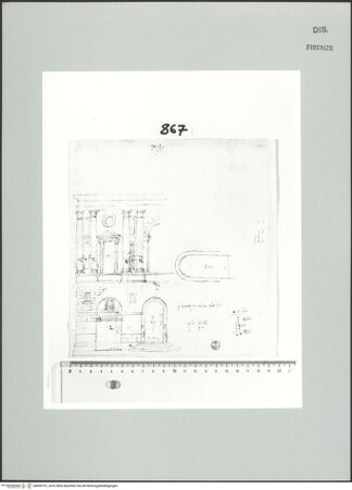 Vorderseite von Centro Studi Antonio Sangallo il Giovane, Montefiascone [https://www.deutsche-digitale-bibliothek.de/content/lizenzen/rv-ez/] Rom, Teilaufrissentwurf der Fassade für Sangallos Haus in der Via Giulia - , bh600757_recto. Foto.