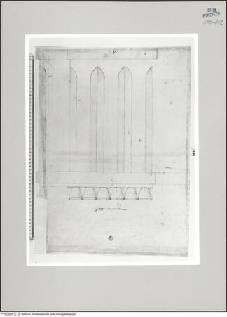 Vorderseite von Centro Studi Antonio Sangallo il Giovane, Montefiascone [https://www.deutsche-digitale-bibliothek.de/content/lizenzen/rv-ez/] Bauzeichnung einer Triglyphe der Dorischen Ordnung im Innenhof des Palazzo Luca Massimo - , bh600764_recto. Foto.