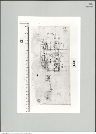 Vorderseite von Centro Studi Antonio Sangallo il Giovane, Montefiascone [http://creativecommons.org/publicdomain/mark/1.0/] Teilaufriss einer doppelgeschossigen Pfeilerarkade - , bh600767_recto. Foto.