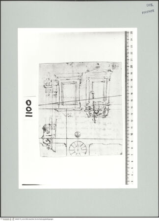 Vorderseite von Centro Studi Antonio Sangallo il Giovane, Montefiascone [http://creativecommons.org/publicdomain/mark/1.0/] Grundrissfragment eines Entwurfs für den Palazzo von Baldassarre Turini; Aufrisse und Schnitt zweier Ädikulae - , bh600770_recto. Foto.