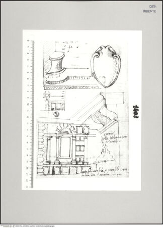 Vorderseite von Centro Studi Antonio Sangallo il Giovane, Montefiascone [https://www.deutsche-digitale-bibliothek.de/content/lizenzen/rv-ez/] Rom, architektonische Details des Palazzo Farnese und von Sant'Eligio degli Orefici - , bh600784_recto. Foto.