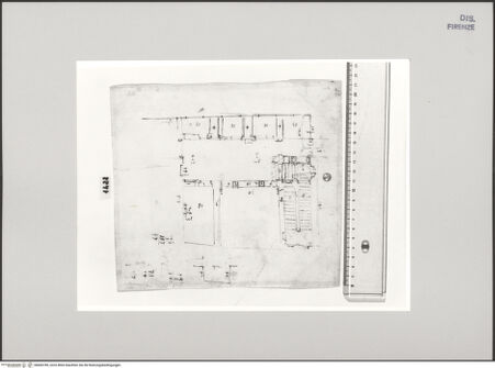 Vorderseite von Centro Studi Antonio Sangallo il Giovane, Montefiascone [https://www.deutsche-digitale-bibliothek.de/content/lizenzen/rv-ez/] Rom, Palazzo Sangallo (später Sacchetti), Grundrissstudie - , bh600789_recto. Foto.