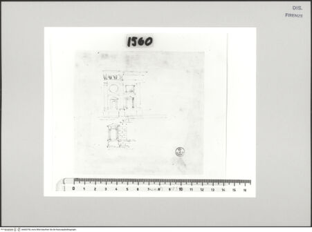 Vorderseite von Centro Studi Antonio Sangallo il Giovane, Montefiascone [https://www.deutsche-digitale-bibliothek.de/content/lizenzen/rv-ez/] Teilaufrissstudie einer Palastfassade mit Rustikasockel - , bh600790_recto. Foto.