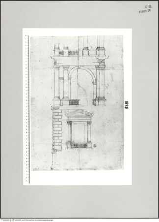 Vorderseite von Centro Studi Antonio Sangallo il Giovane, Montefiascone [https://www.deutsche-digitale-bibliothek.de/content/lizenzen/rv-ez/] Rom, Palazzo Orsini Monte an der Piazza Navona, Fassadenstudie in Teilaufriss - , bh600802_recto. Foto.