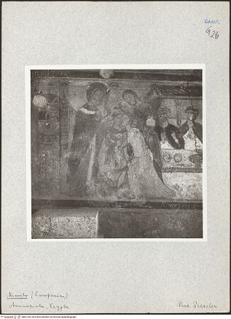 Vorderseite von unbekannt [https://www.deutsche-digitale-bibliothek.de/content/lizenzen/rv-fz/] Szenen aus dem Leben Christi, Marias und des heiligen NikolausDekoration der NordwandNikolausvita: Das Wunder des Adeodatus - Rechte Szene: der heilige Nikolaus bringt Adeodatus zu seinen Eltern, Detail, bh601350_recto. Foto: Paeseler, Wilhelm.