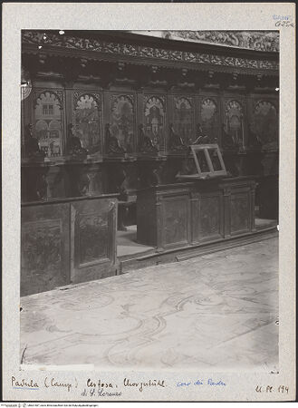 Vorderseite von Bibliotheca Hertziana [https://www.deutsche-digitale-bibliothek.de/content/lizenzen/rv-fz/] Coro dei Padri (Chor der Mönche)Dorsale mit neutestamentlichen Szenen - Ausschnitt , bh601487_recto. Foto: Lindner, Paul.