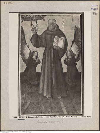 Vorderseite von Alinari [https://www.deutsche-digitale-bibliothek.de/content/lizenzen/rv-ez/] Heiliger Bernhard von Siena mit Engeln und Stiftern - Gesamtansicht, bh601509_recto. Foto.