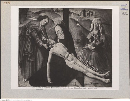 Vorderseite von Alinari [https://www.deutsche-digitale-bibliothek.de/content/lizenzen/rv-ez/] Triptychon mit der Grablegung Christi und Heiligen (Trauer um den toten Christus)Grablegung Christi - Gesamtansicht, bh601514_recto. Foto.