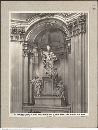 Vorderseite von Alinari [https://www.deutsche-digitale-bibliothek.de/content/lizenzen/rv-ez/] Der heilige Augustinus im Kampf gegen die Häresie flankiert von Caritas und Fides - Gesamtansicht, bh601559_recto. Foto.