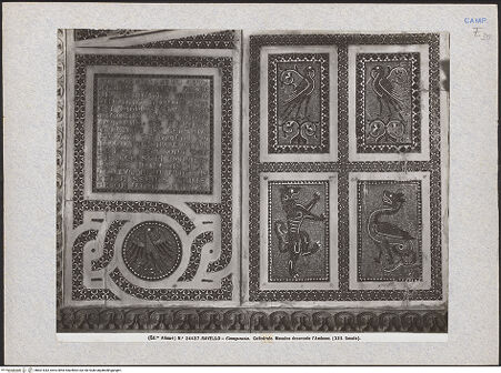 Vorderseite von Alinari [https://www.deutsche-digitale-bibliothek.de/content/lizenzen/rv-ez/] Evangelienkanzel - Detail: Inschrift und Mosaik, bh601643_recto. Foto.