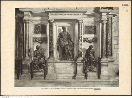 Vorderseite von Alinari [https://www.deutsche-digitale-bibliothek.de/content/lizenzen/rv-ez/] Grabmal des Gian Giacomo de' Medici - Unteres Teil, bh604079_recto. Foto.