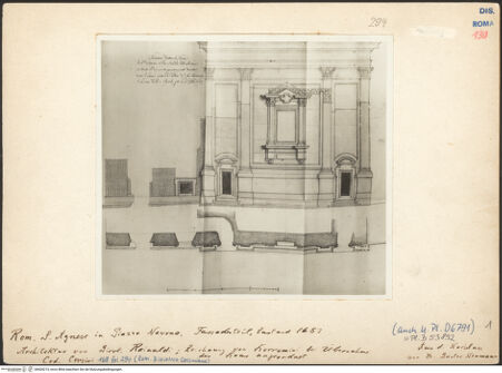 Vorderseite von Bibliotheca Hertziana [http://creativecommons.org/publicdomain/mark/1.0/] Codex Corsinianus (Cod. 168)Fassadendetail der Via di Santa Maria dell'Anima - Fassadenaufriss und Fassadengrundriss, Detail, bh604215_recto. Foto.