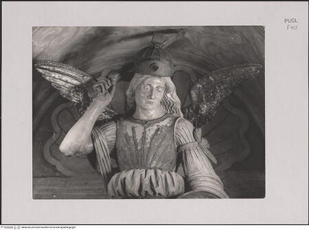 Vorderseite von Guido, Giovanni, Lecce [https://www.deutsche-digitale-bibliothek.de/content/lizenzen/rv-ez/] Erzengel Michael - Detail: Kopf und Oberkörper, bh606349_recto. Foto.