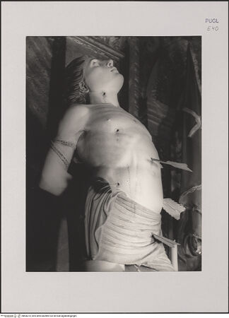 Vorderseite von unbekannt [https://www.deutsche-digitale-bibliothek.de/content/lizenzen/rv-ez/] Heiliger Sebastian - Detail: Kopf und Oberkörper von links, bh606374_recto. Foto.