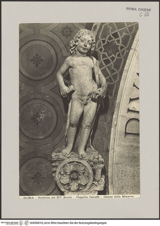 Vorderseite von Alinari [https://www.deutsche-digitale-bibliothek.de/content/lizenzen/rv-ez/] Santa Maria sopra MinervaCappella CarafaPortalrahmung - Putto über linker Kapitellzone, bh606814_recto. Foto.