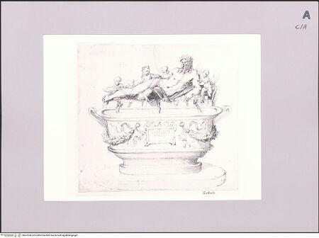 Vorderseite von Sotheby's [https://www.deutsche-digitale-bibliothek.de/content/lizenzen/rv-ez/] Entwurf für einen Brunnen mit liegendem Flussgott - , bh607028_recto. Foto.