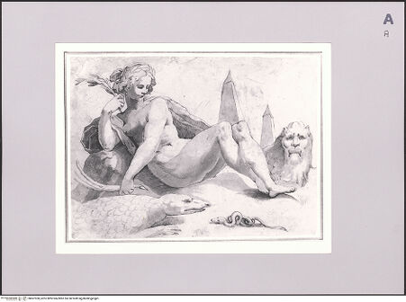 Vorderseite von Sotheby's [https://www.deutsche-digitale-bibliothek.de/content/lizenzen/rv-ez/] Liegende allegorische Figur umgeben von Tieren - , bh607030_recto. Foto.