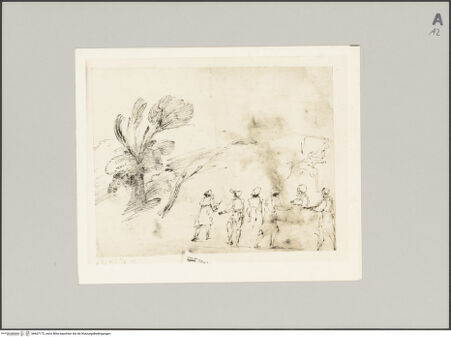 Vorderseite von Sotheby's [https://www.deutsche-digitale-bibliothek.de/content/lizenzen/rv-ez/] Studien stehender männlicher Figuren, eines Baumes und eines männlichen Profils (verso) - , bh607173_recto. Foto.