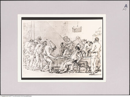 Vorderseite von Sotheby's [https://www.deutsche-digitale-bibliothek.de/content/lizenzen/rv-ez/] Pulcinella bespricht die Naturalpacht (Mezzadria) - , bh607177_recto. Foto.