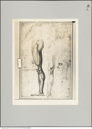 Vorderseite von Sotheby's [https://www.deutsche-digitale-bibliothek.de/content/lizenzen/rv-ez/] Studien von gestreckten Beinen, eines männlichen Kopfes im Profil und Figuren - , bh607184_recto. Foto.